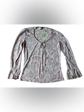 VINTAGE 90S RAVE PASTEL PINK PAISLEY BELL SLEEVE TOP MEDIUM WOMENS